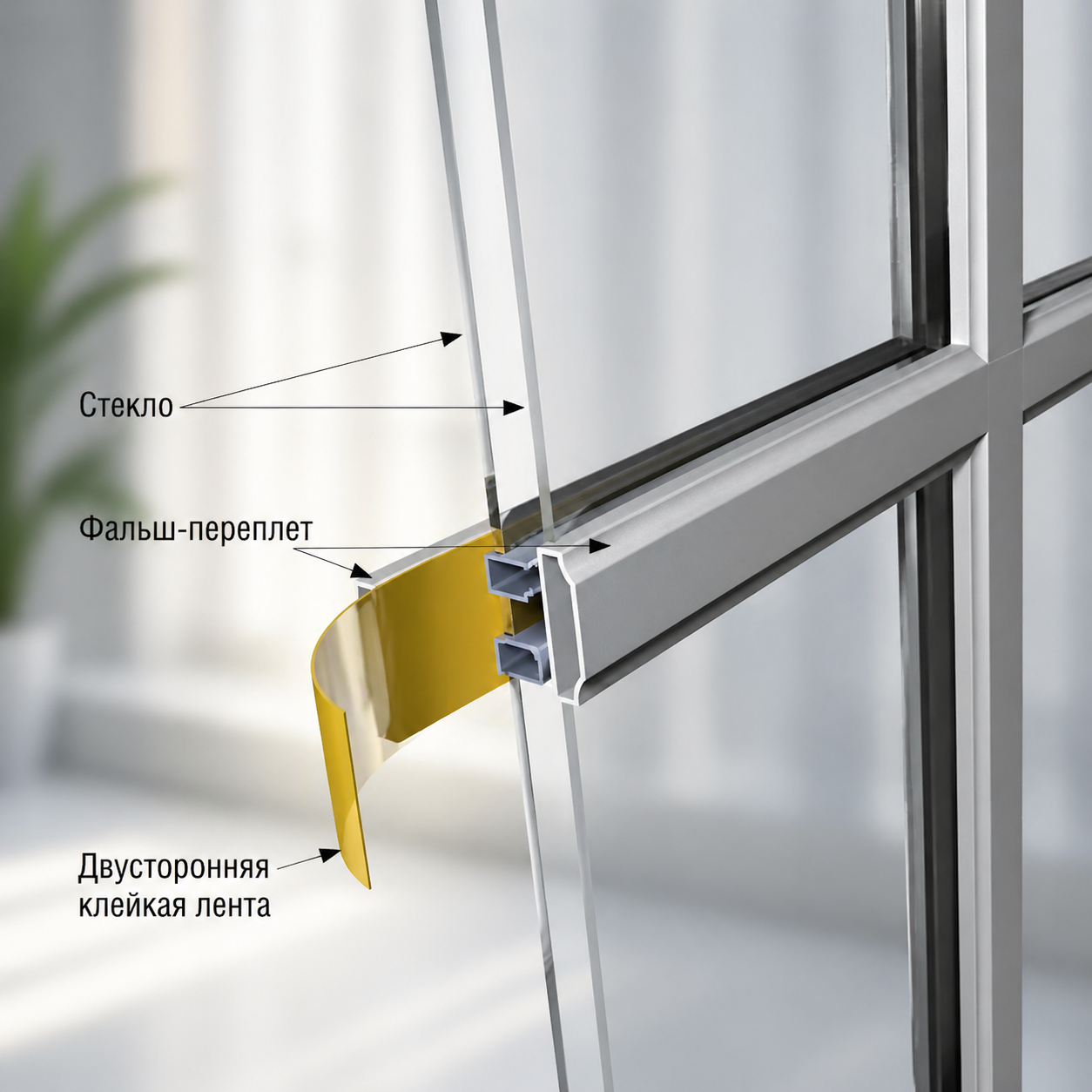 Фальш-переплет 7х25 для алюминиевых окон архитектурный стиль без изменения стеклопакета