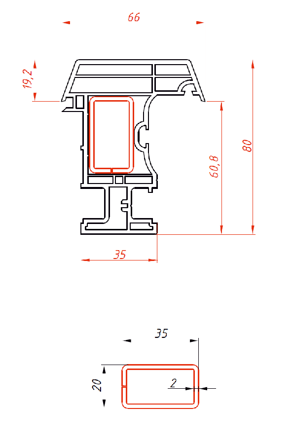 Ложный импост (штульп) 80х66 Ложный импост (штульп) 80х66
