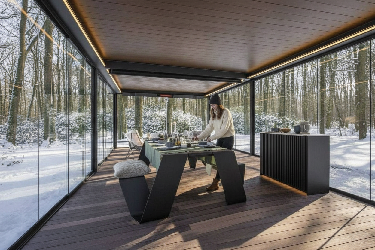 ТРЕНД НА ОТДЫХ В ЗИМНИЙ ПЕРИОД. ПЕРГОЛЫ ИЗ АЛЮМИНИЯ С ПАНОРАМНЫМ ОСТЕКЛЕНИЕМ.